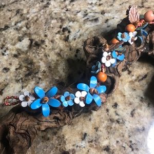 Handcrafted Leather Flowers and Beads Bracelet